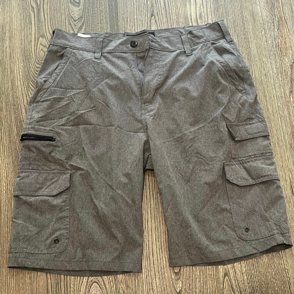 Iron Co Mens Performance Hybrid Cargo Shorts Mid Rise Stretch Heather Gray Sz 32